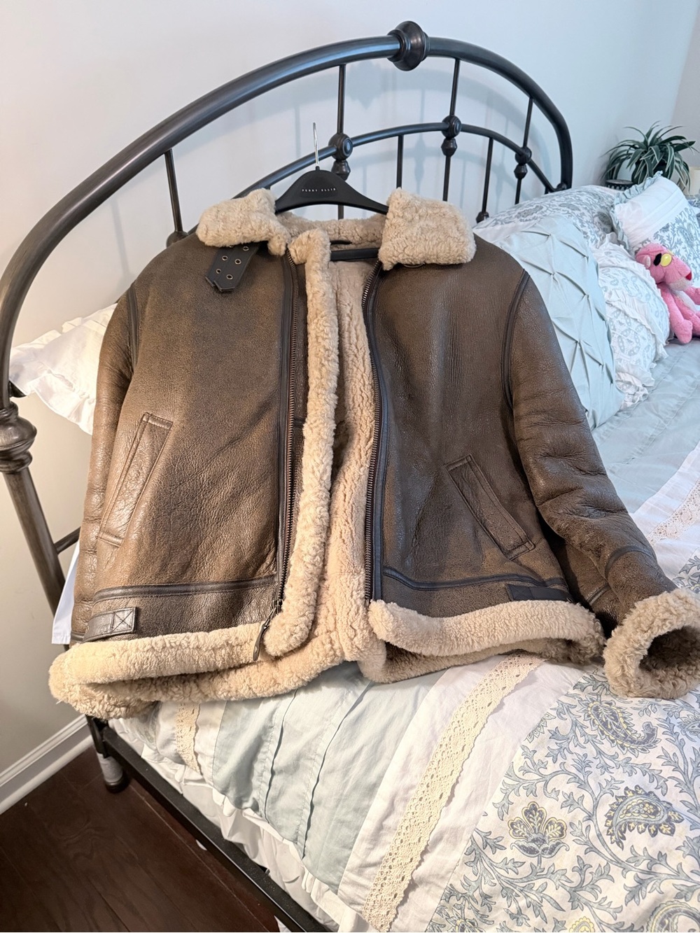 Vintage Perry Ellis leather Shearling Bomber jacket